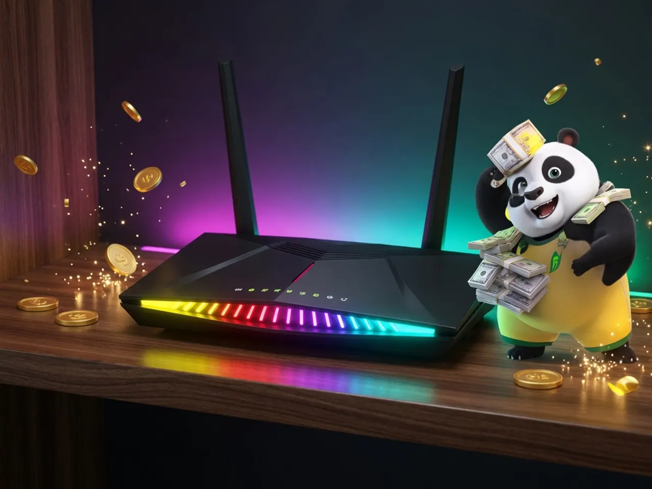 Bộ định tuyến Wi-Fi có đèn xanh đặt trên kệ